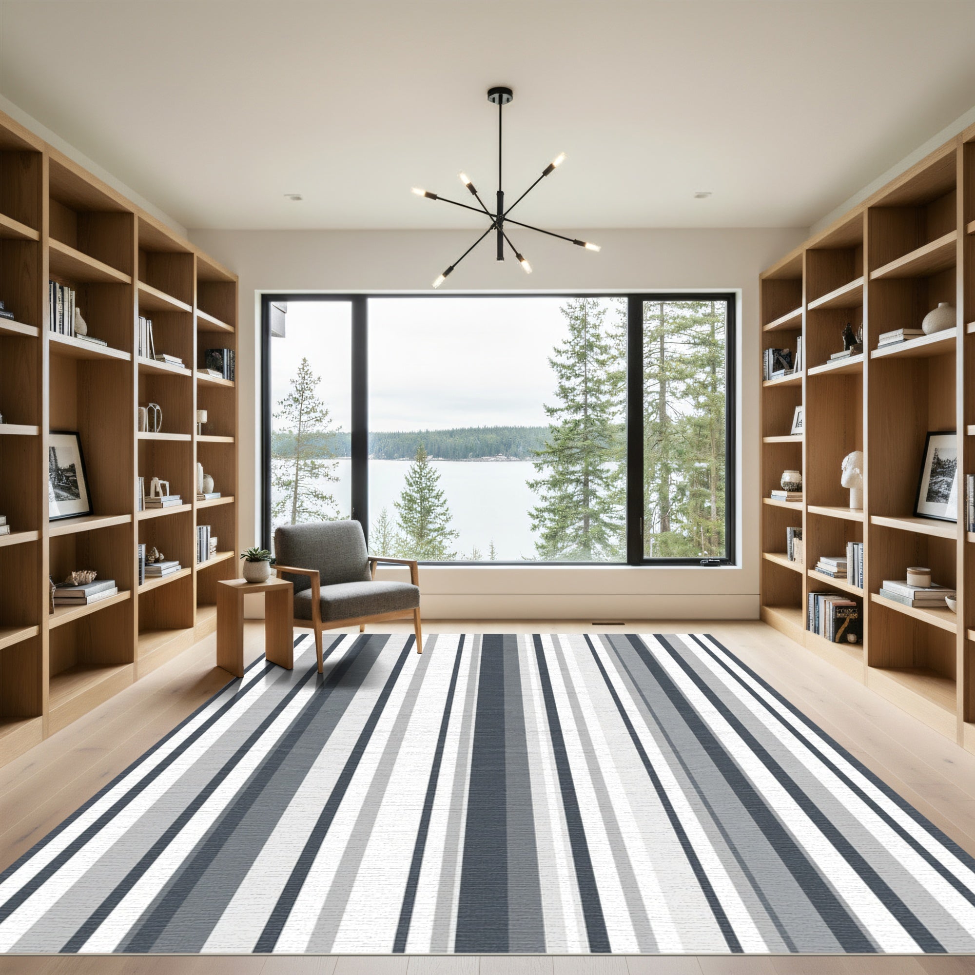 Modern Charcoal Gray Stripe Rug