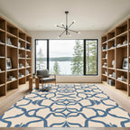 Blue Cream Rococo Scrollwork Rug