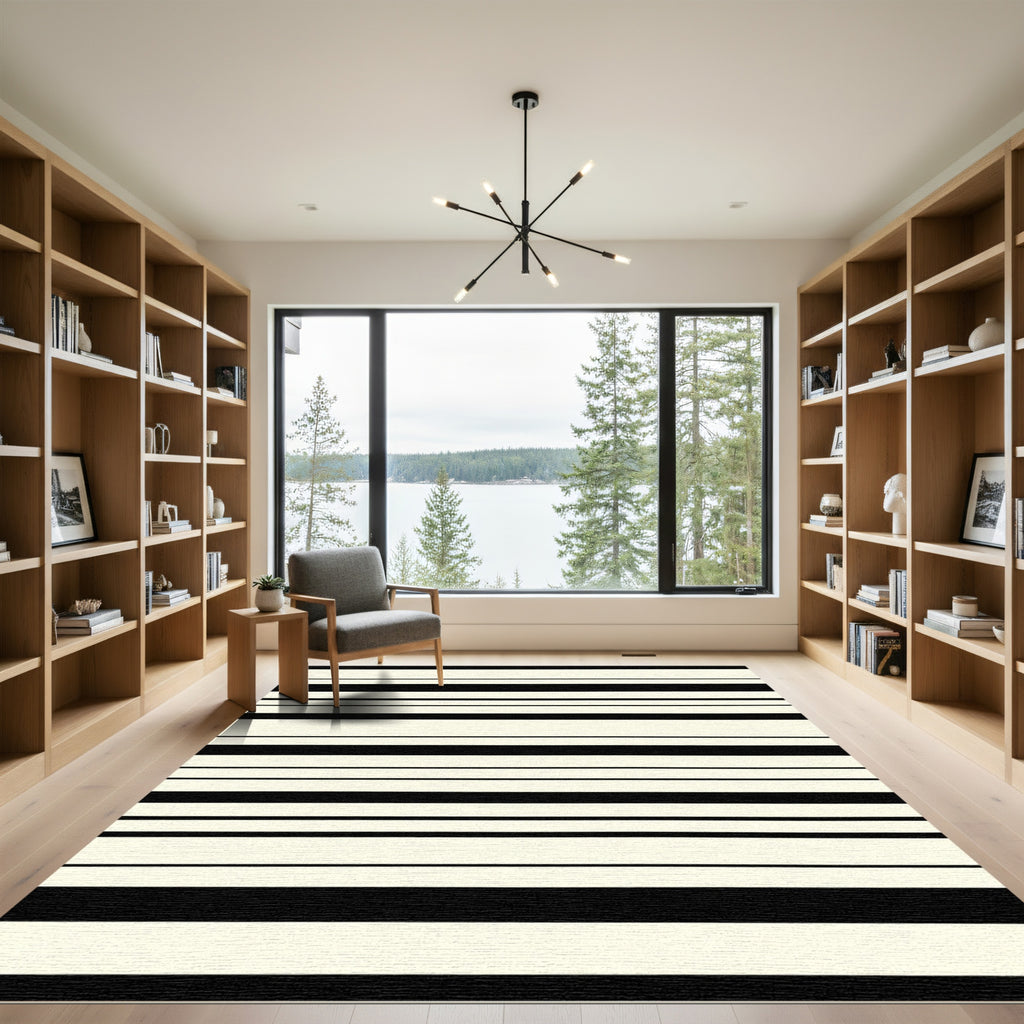 Minimalist Black Cream Stripes Rug