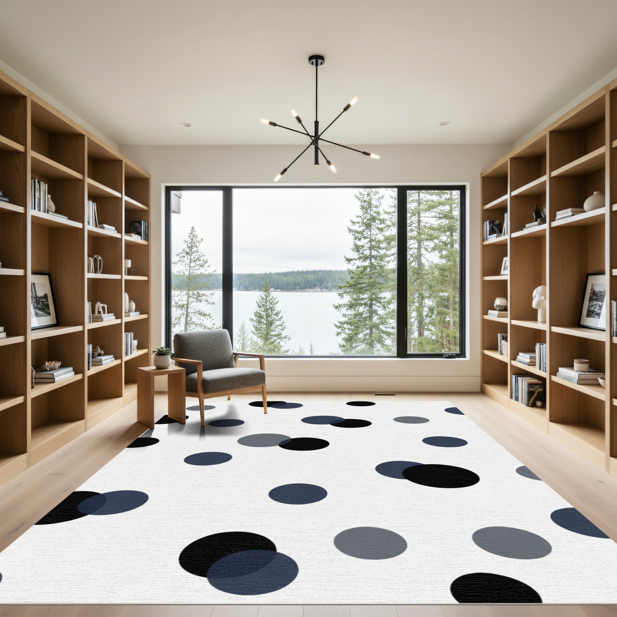 Scattered Circles Navy Gray Black Rug