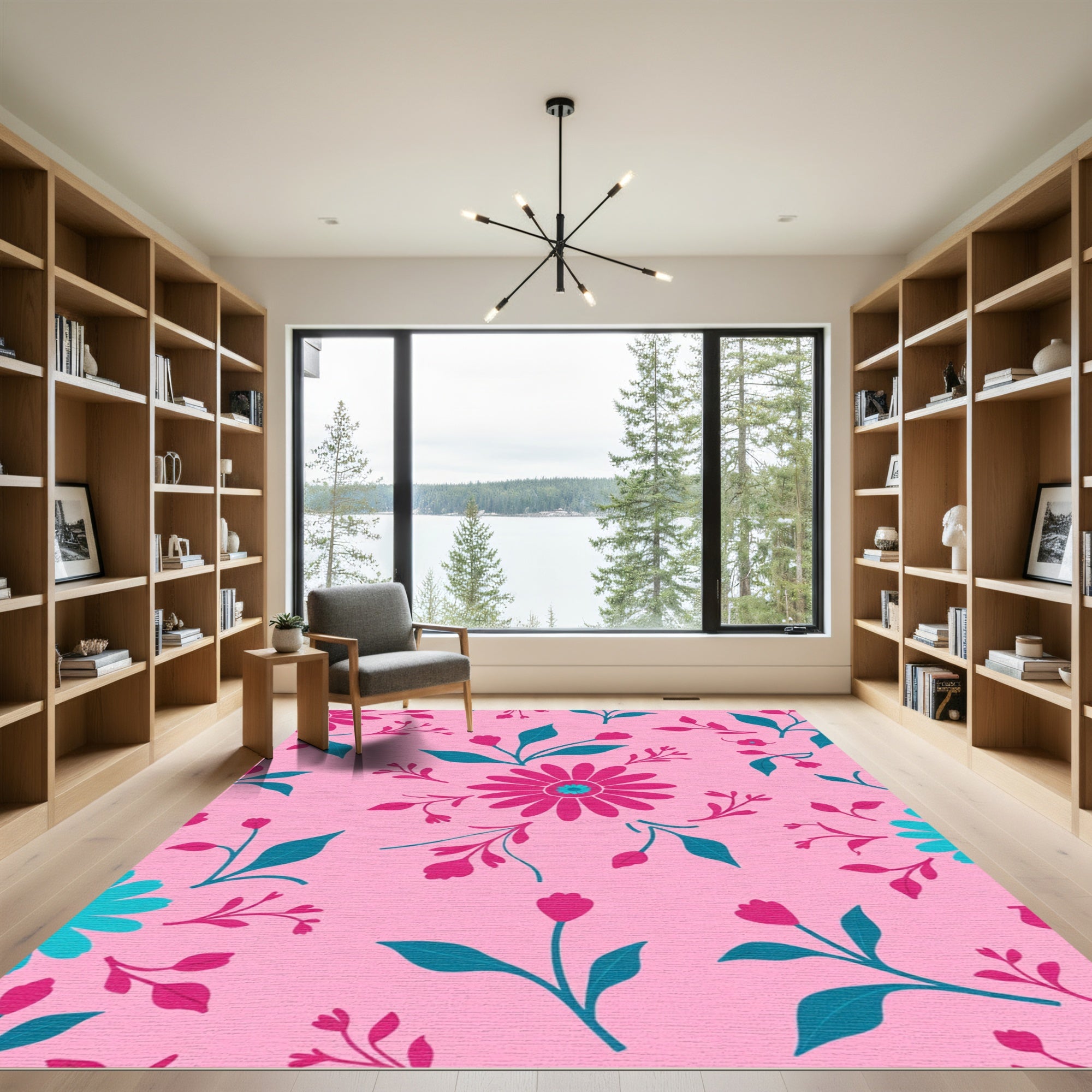 Pink Floral Medallion Swirl Rug