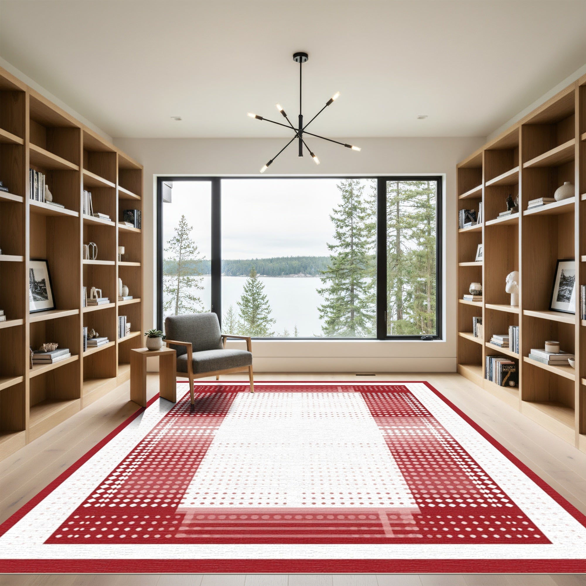 Red White Gradient Dot Border Rug