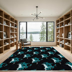 Teal and Black Organic Fluid Shapes Rug