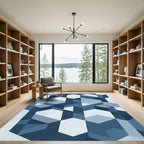 Azure Blue Geometric Cubist Rug