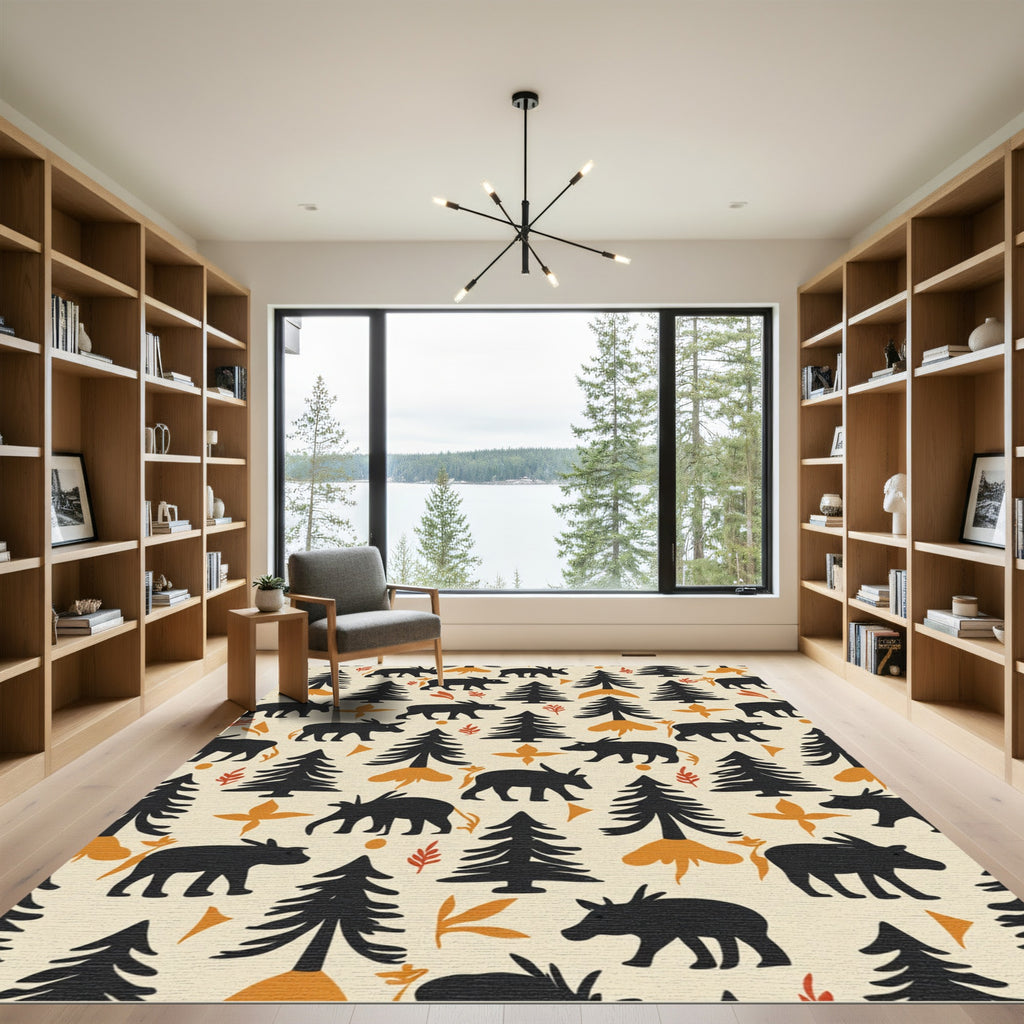 Black Wildlife Trees Autumn Palette Rug
