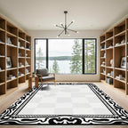 Abstract Black White Organic Border Rug