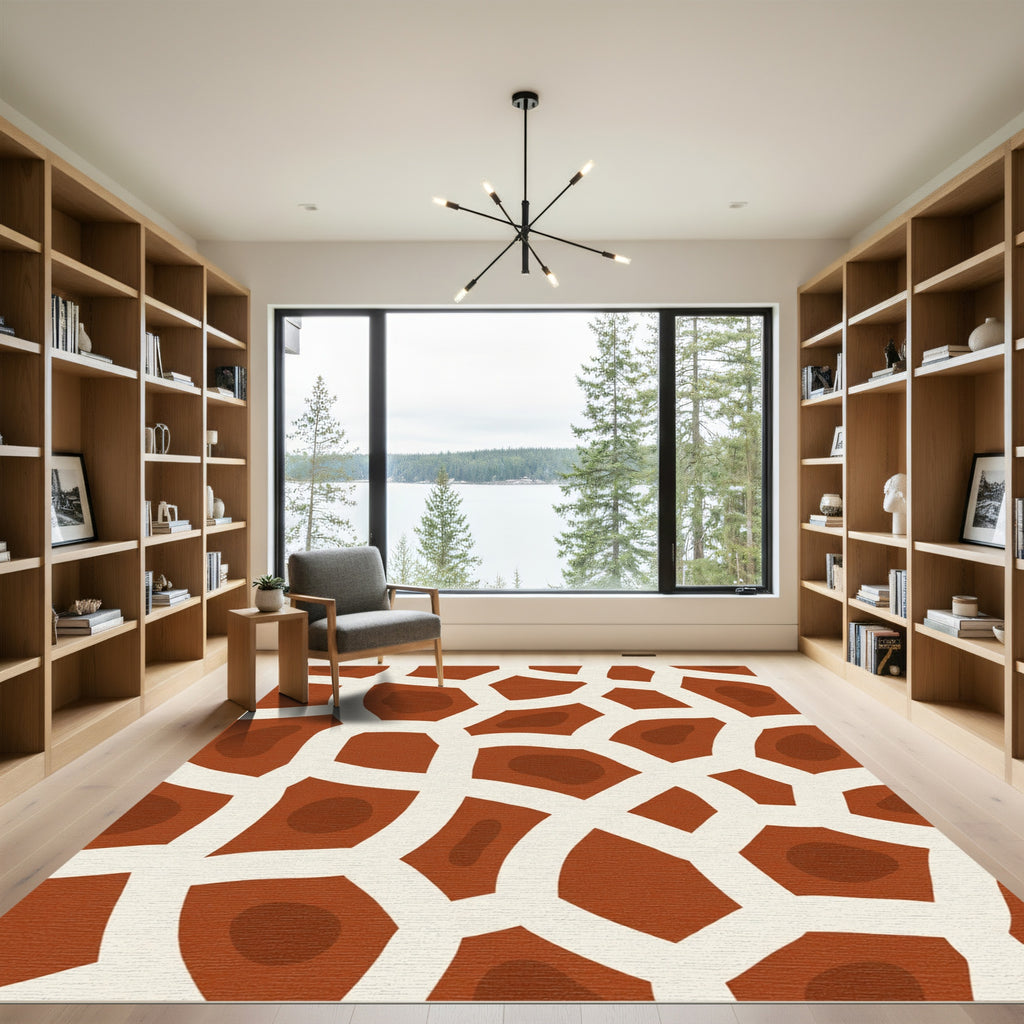 Brown White Giraffe Print Patchwork Rug