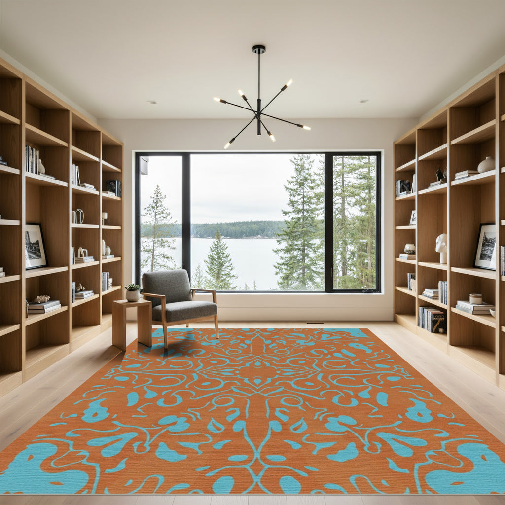 Orange Turquoise Ornate Swirl Harmony Rug