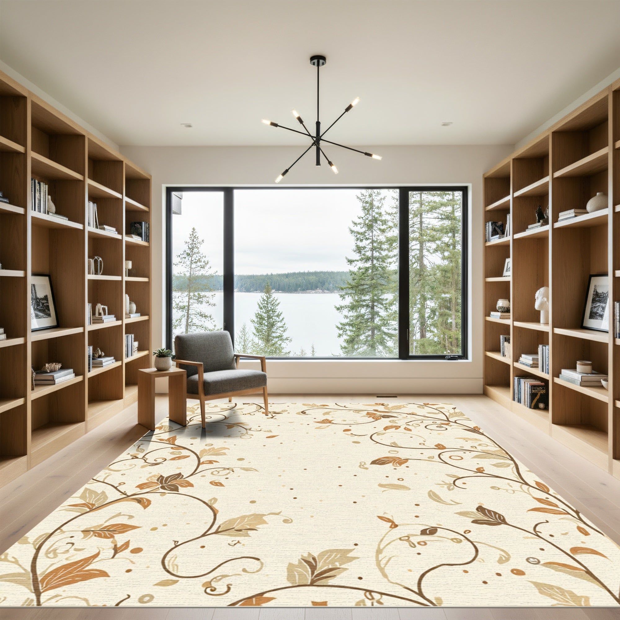 Earthy Autumn Vine Scroll Rug