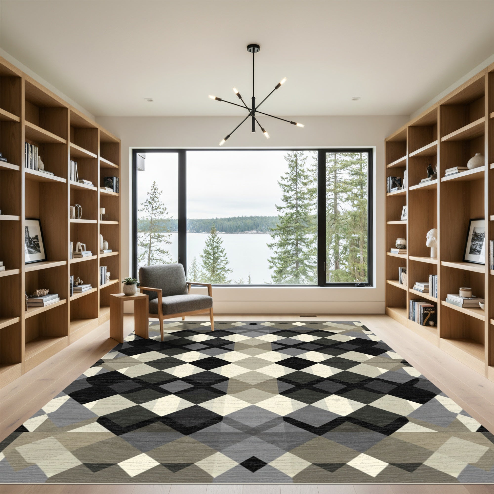 Monochrome Diamond Chain Geometric Rug