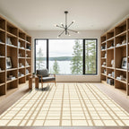 Neutral Taupe Plaid Grid Rug