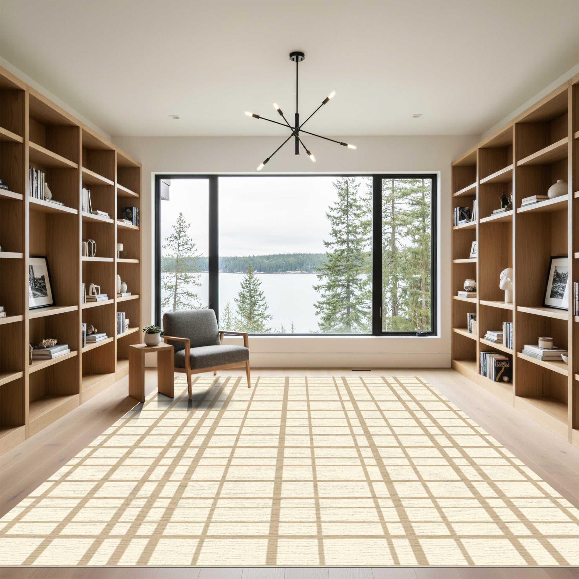 Neutral Taupe Plaid Grid Rug