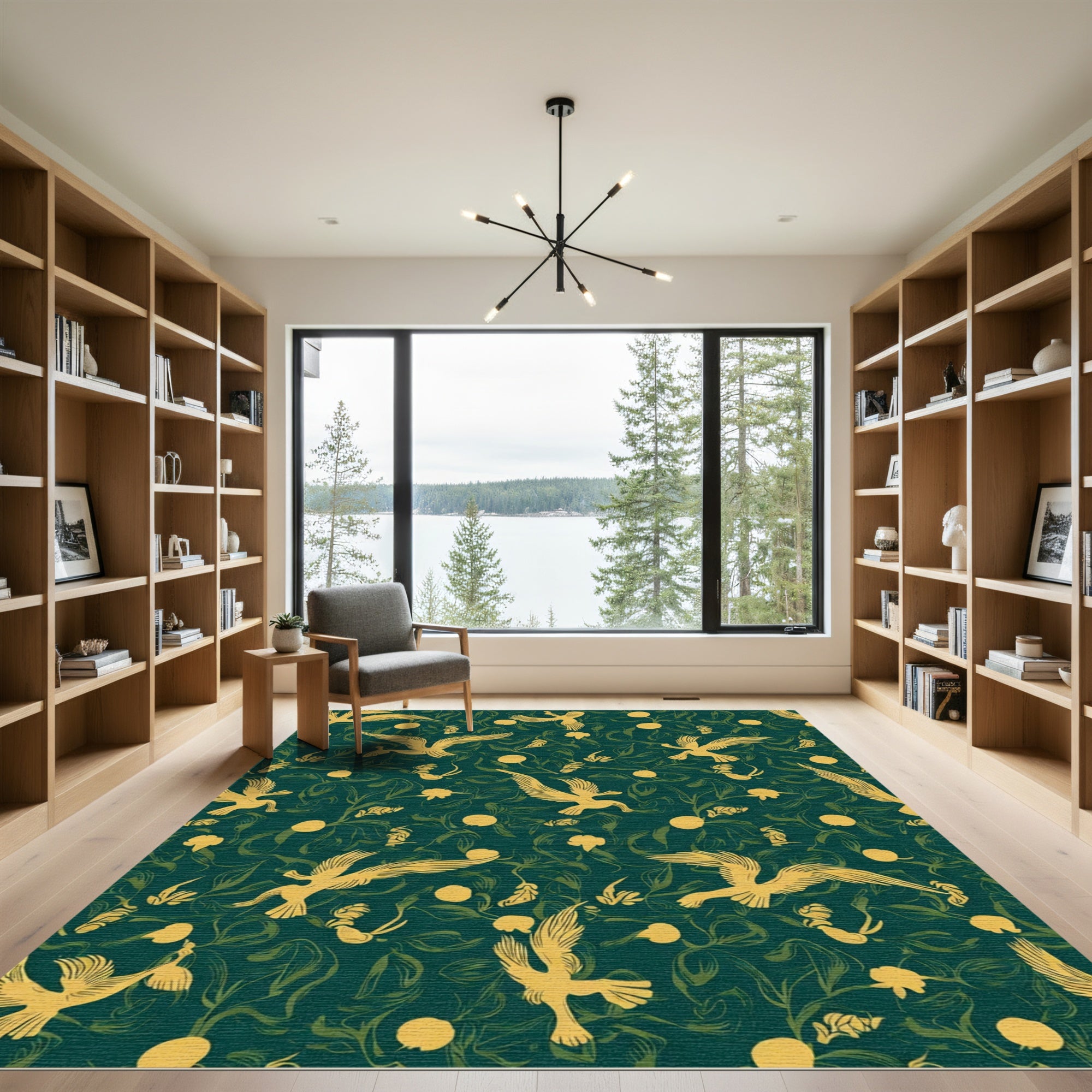 Golden Birds Verdant Foliage Rug