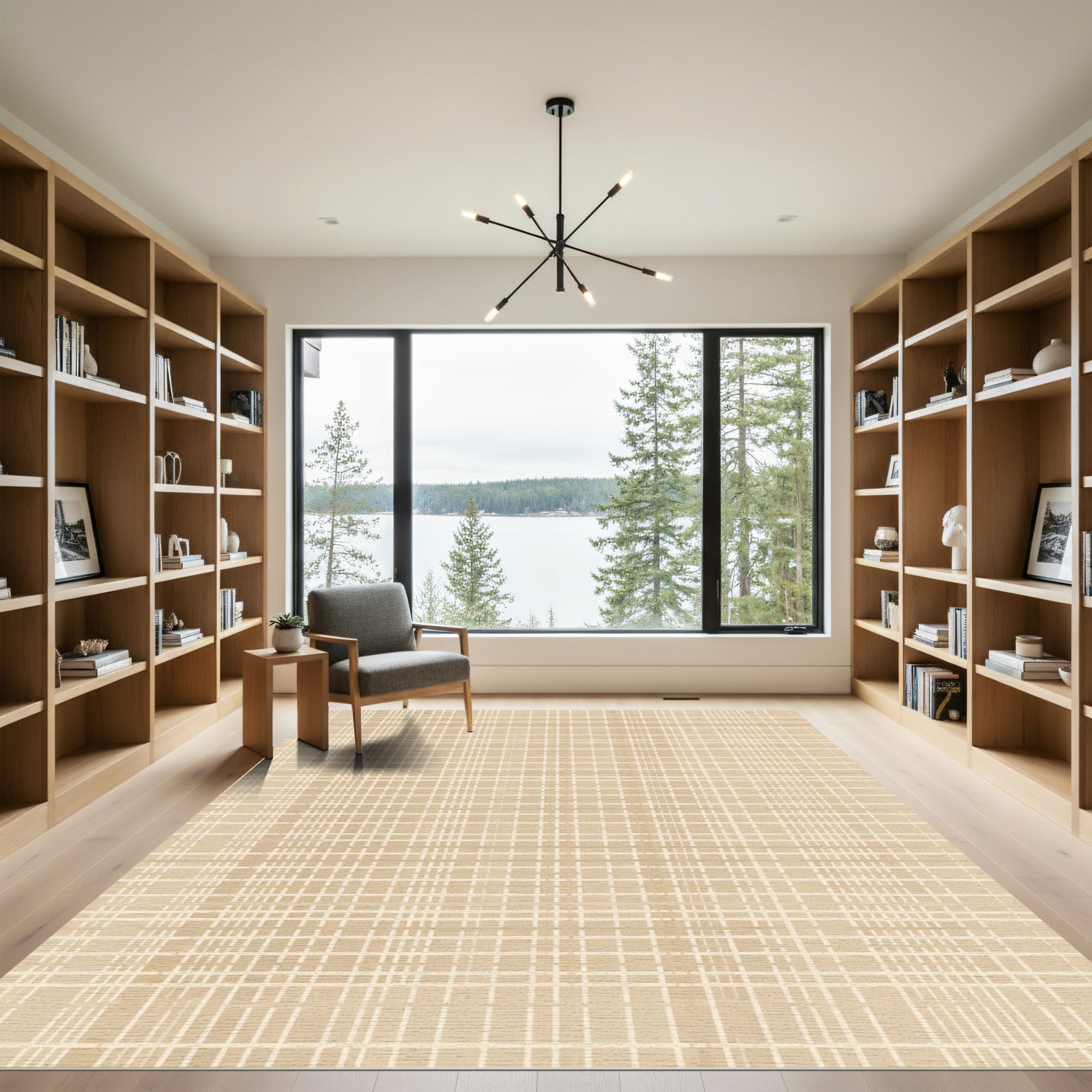 Classic Beige Plaid Grid Rug