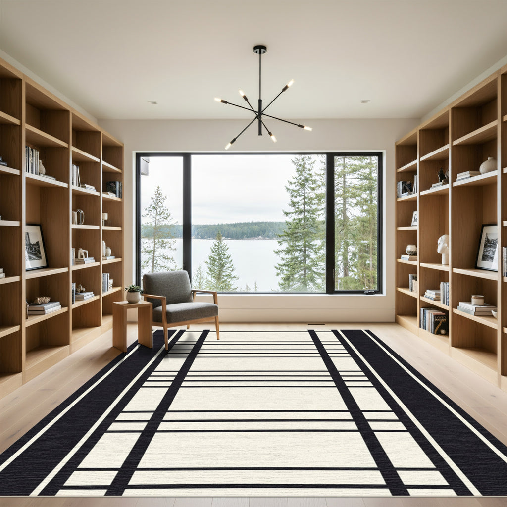 Black and Cream Vertical Stripe Rug