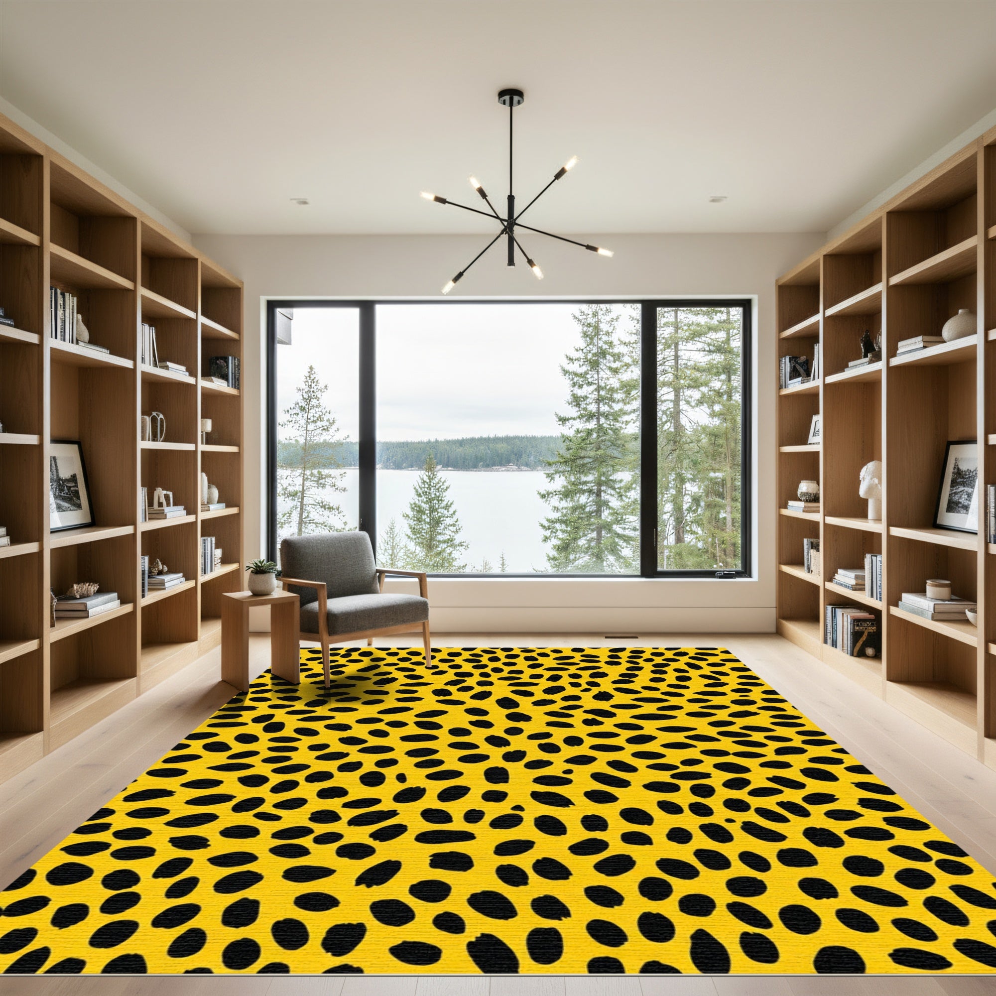 Yellow Black Spotted Animal Print Rug