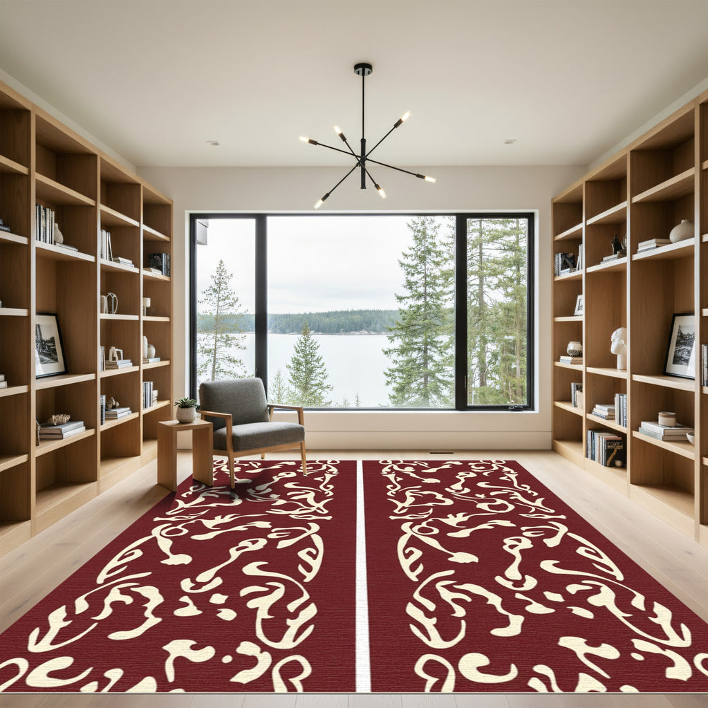Crimson Cream Abstract Organic Flow Rug