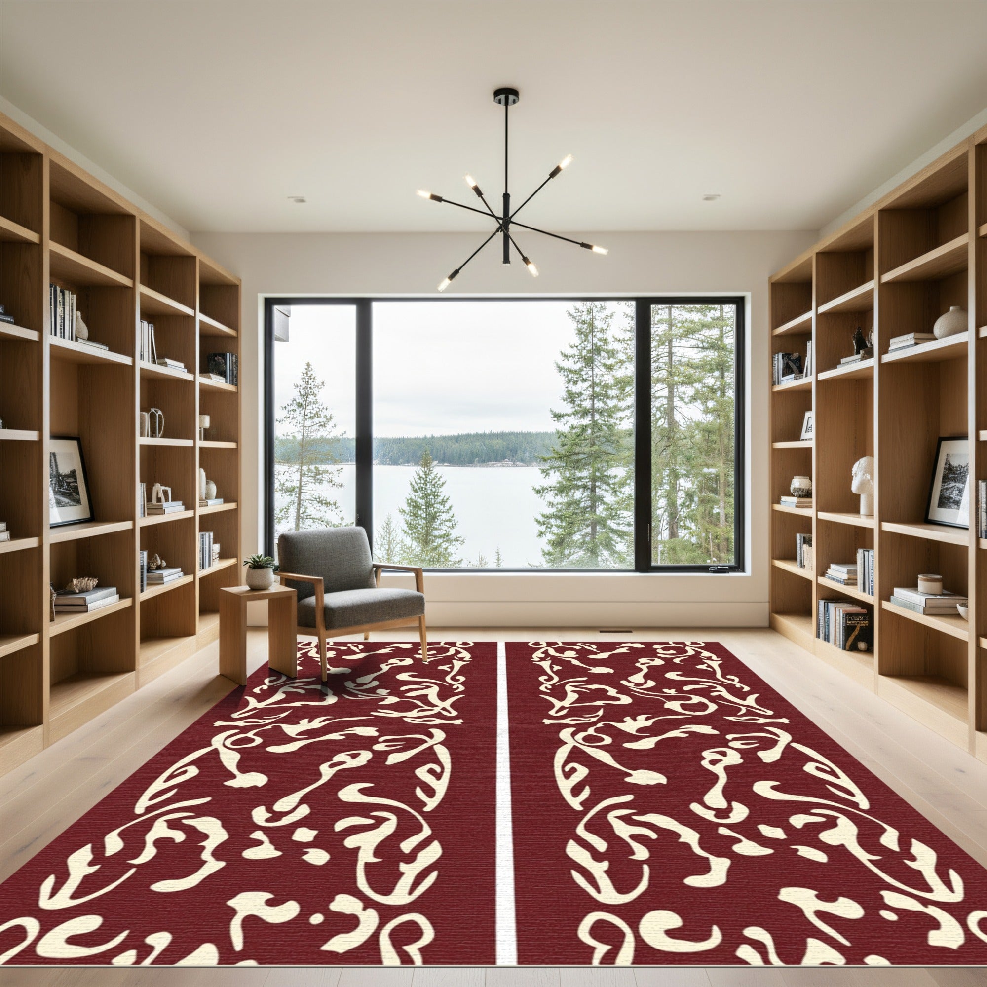 Crimson Cream Abstract Organic Flow Rug
