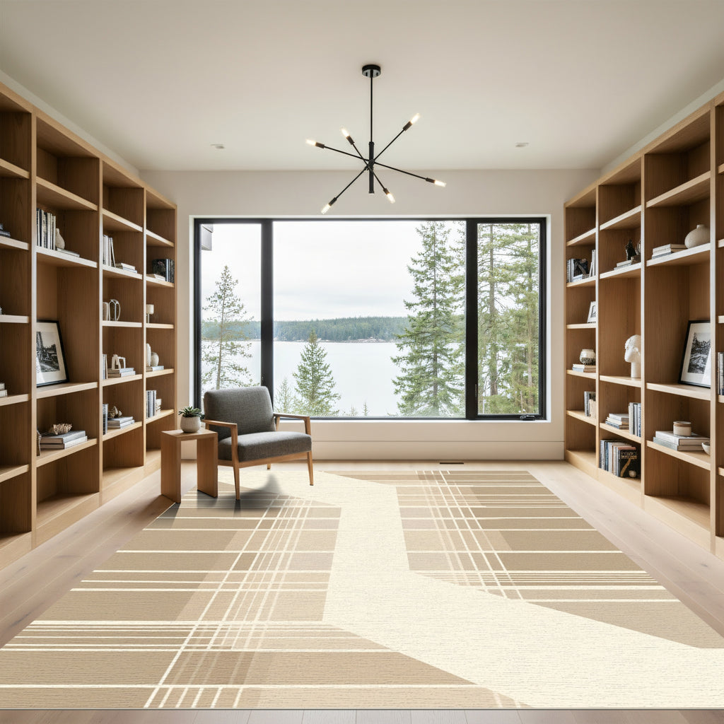 Neutral Tone Geometric Plaid Overlay Rug
