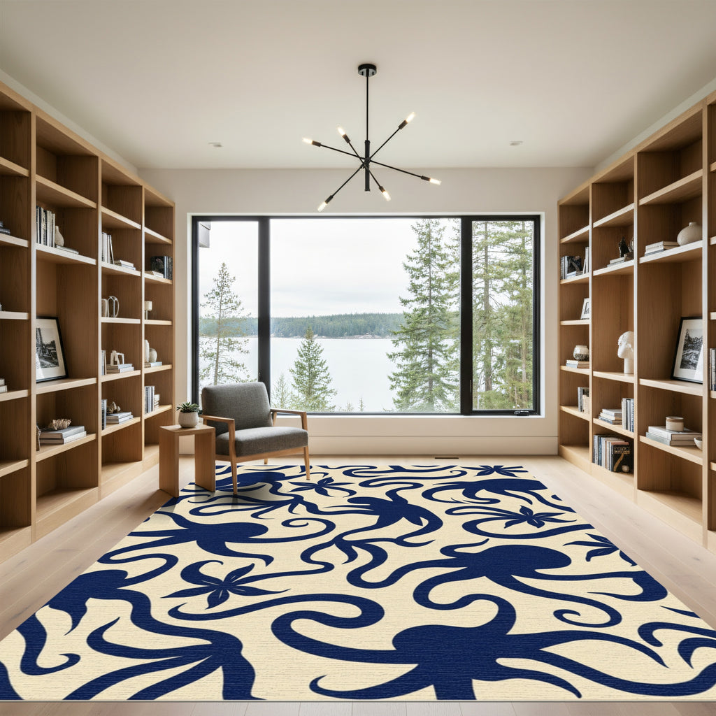Navy Octopus Tentacle Swirl Rug
