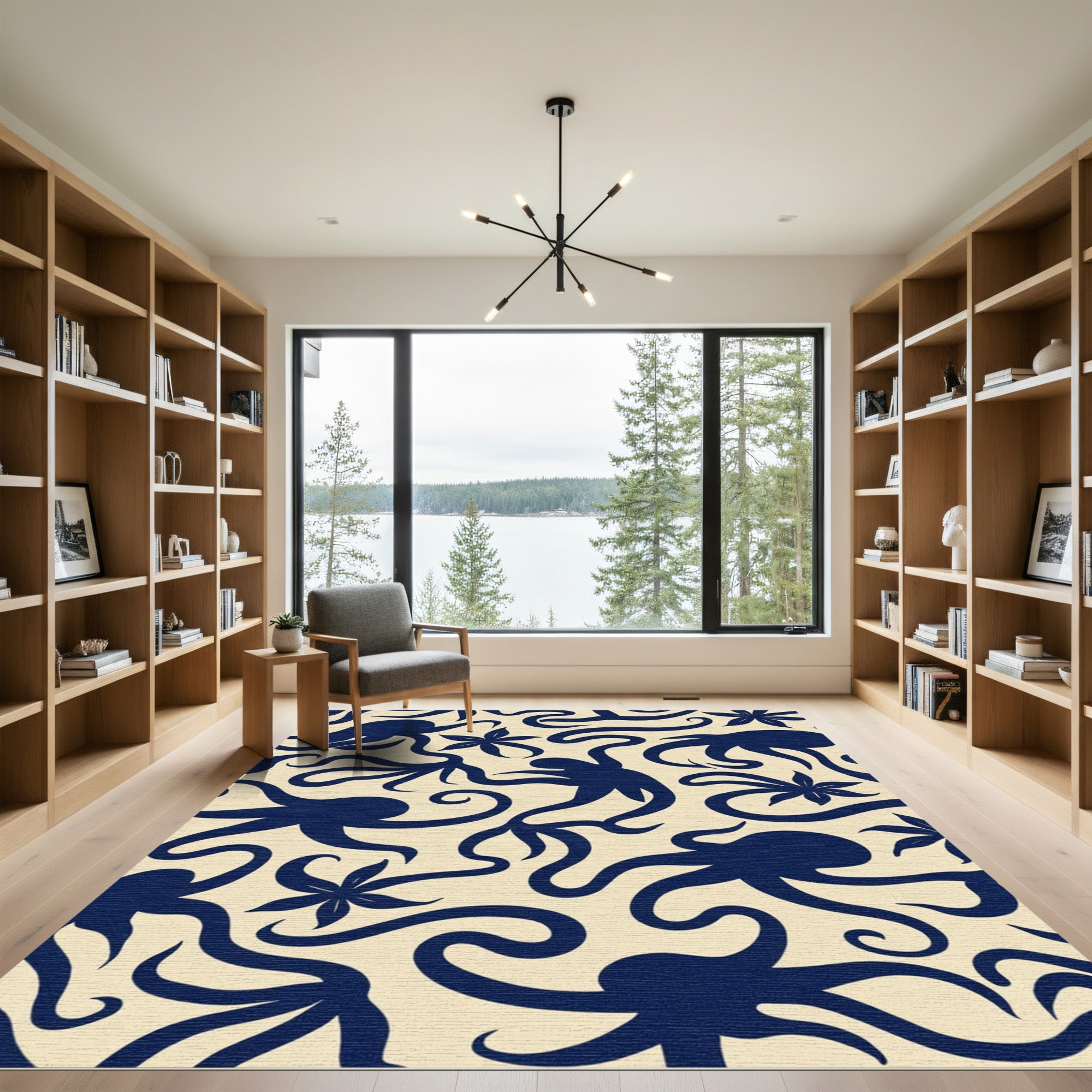 Navy Octopus Tentacle Swirl Rug