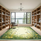 Whimsical Green Butterfly Meadow Rug