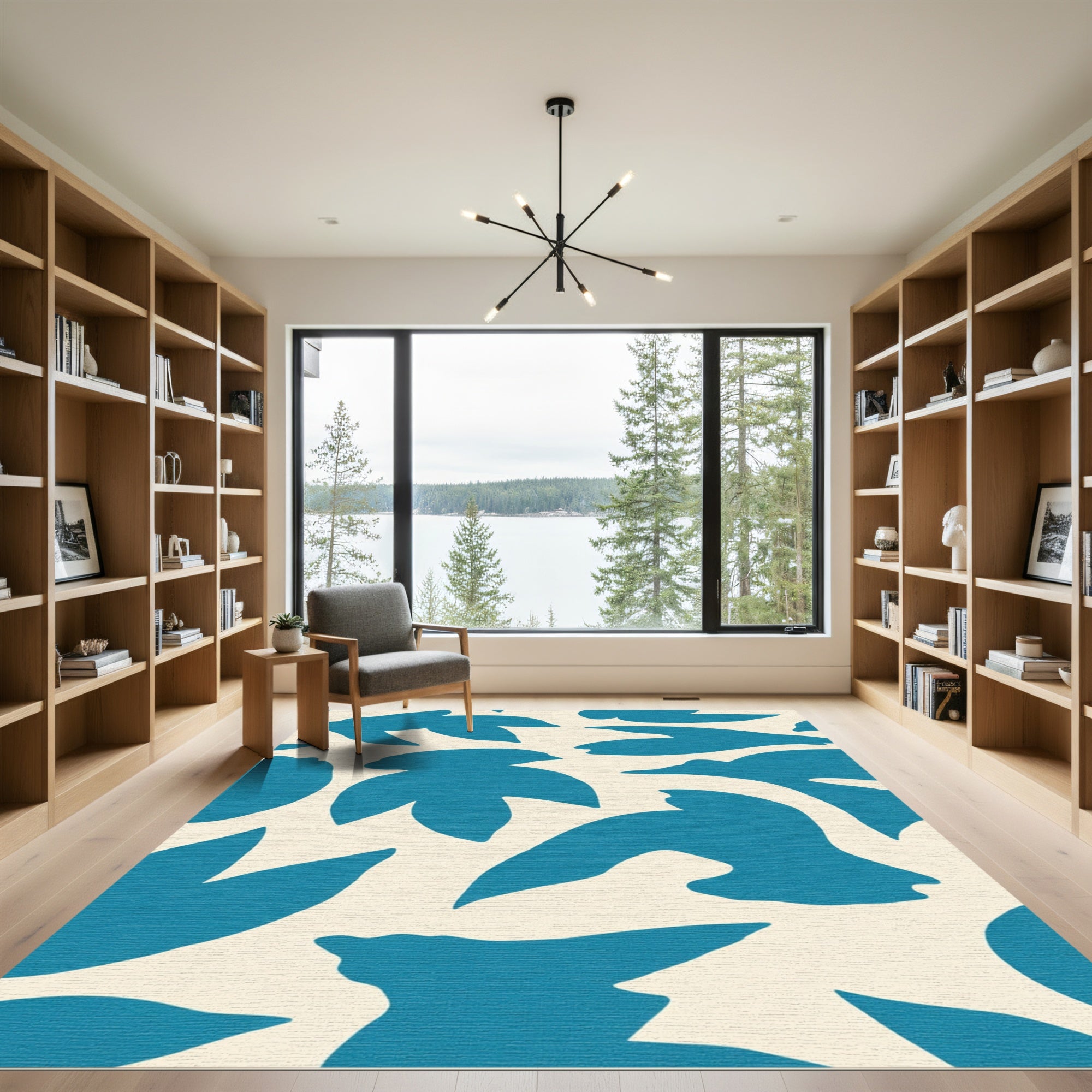 Teal Abstract Leafy Silhouette Rug