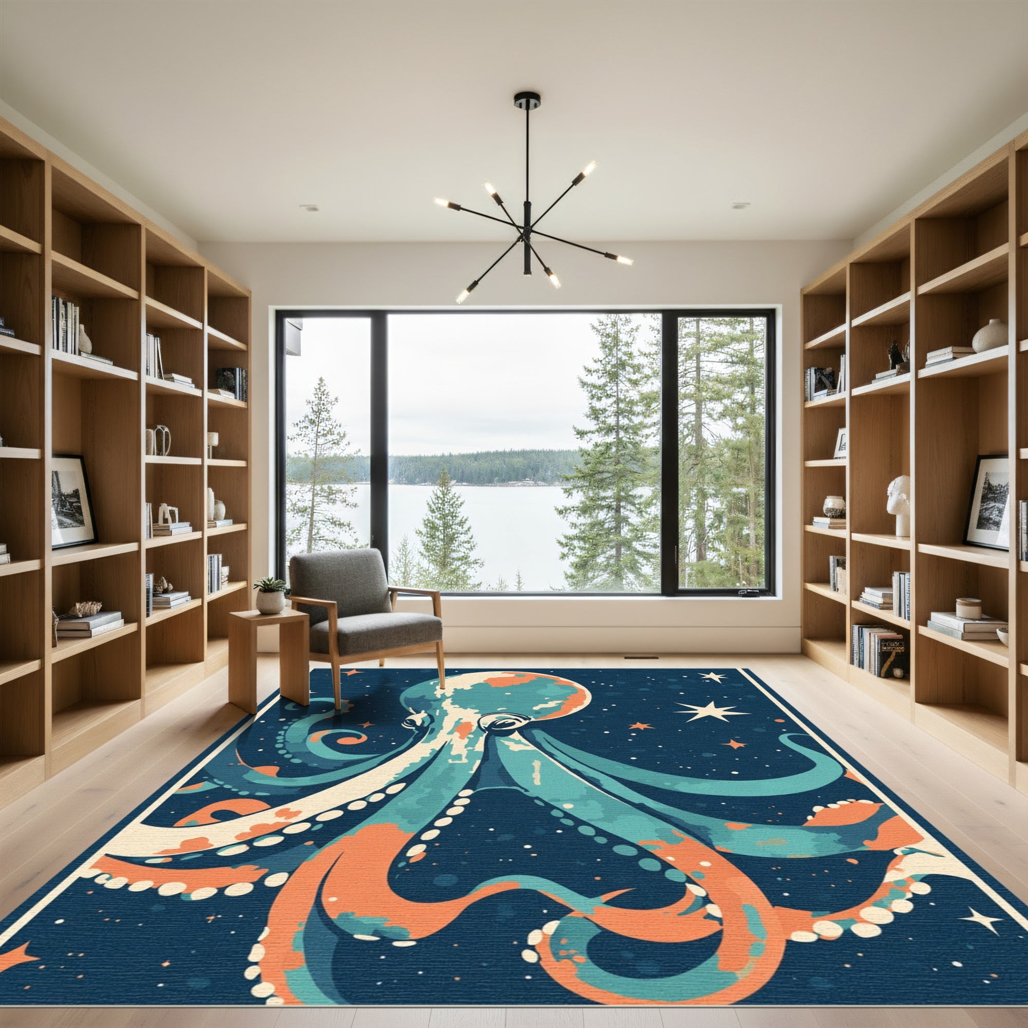 Cosmic Octopus Celestial Starry Night Rug