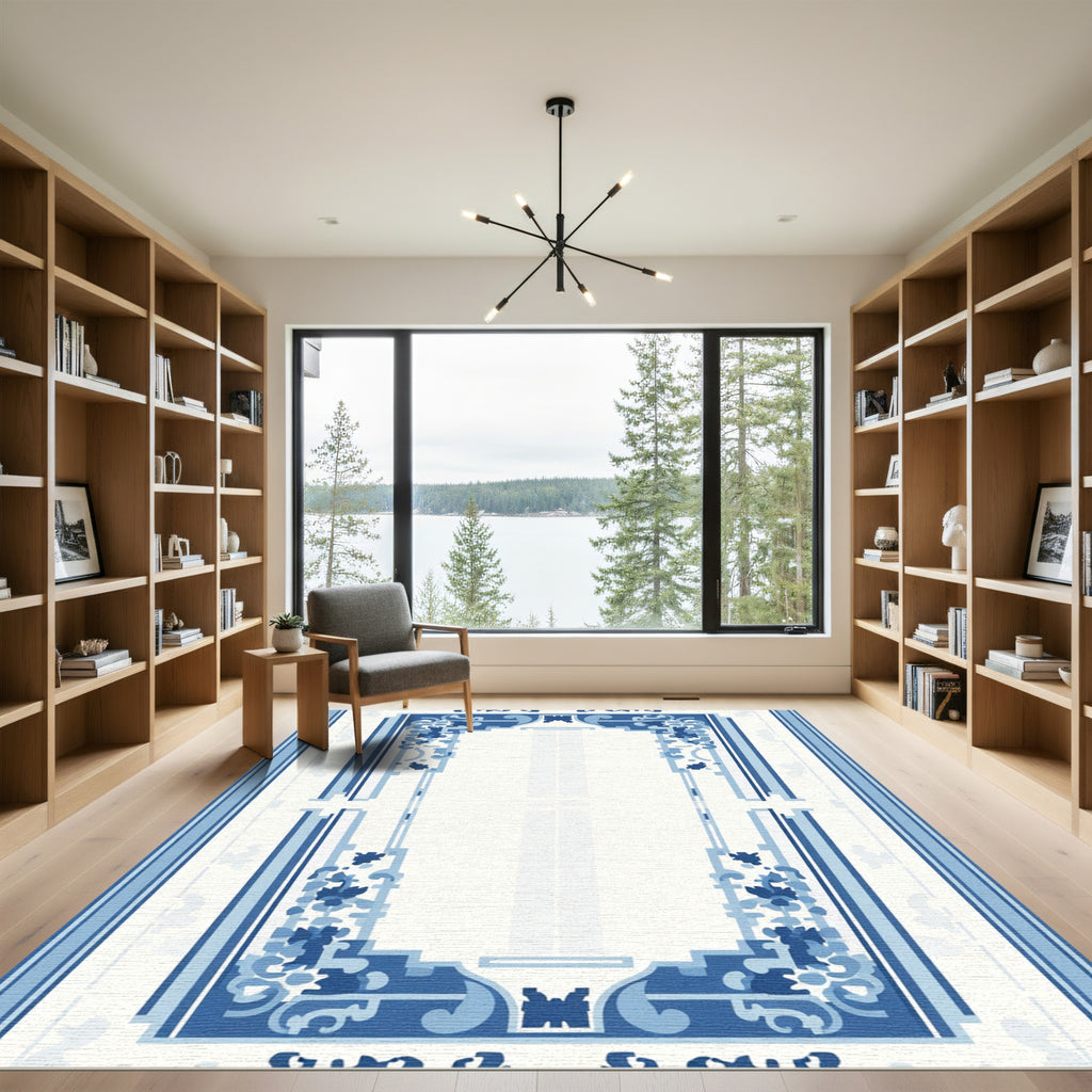Blue White Floral Archway Rug