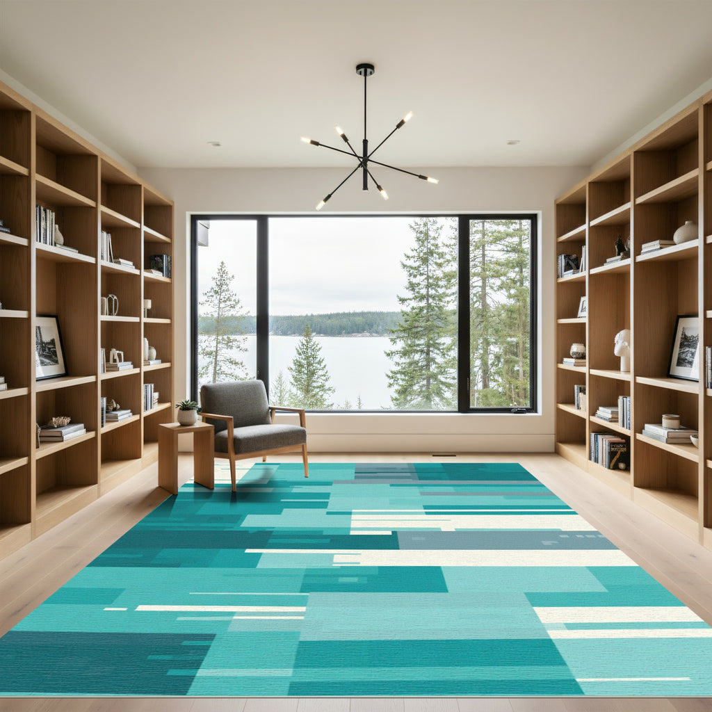 Teal Abstract Geometric Blocks Rug