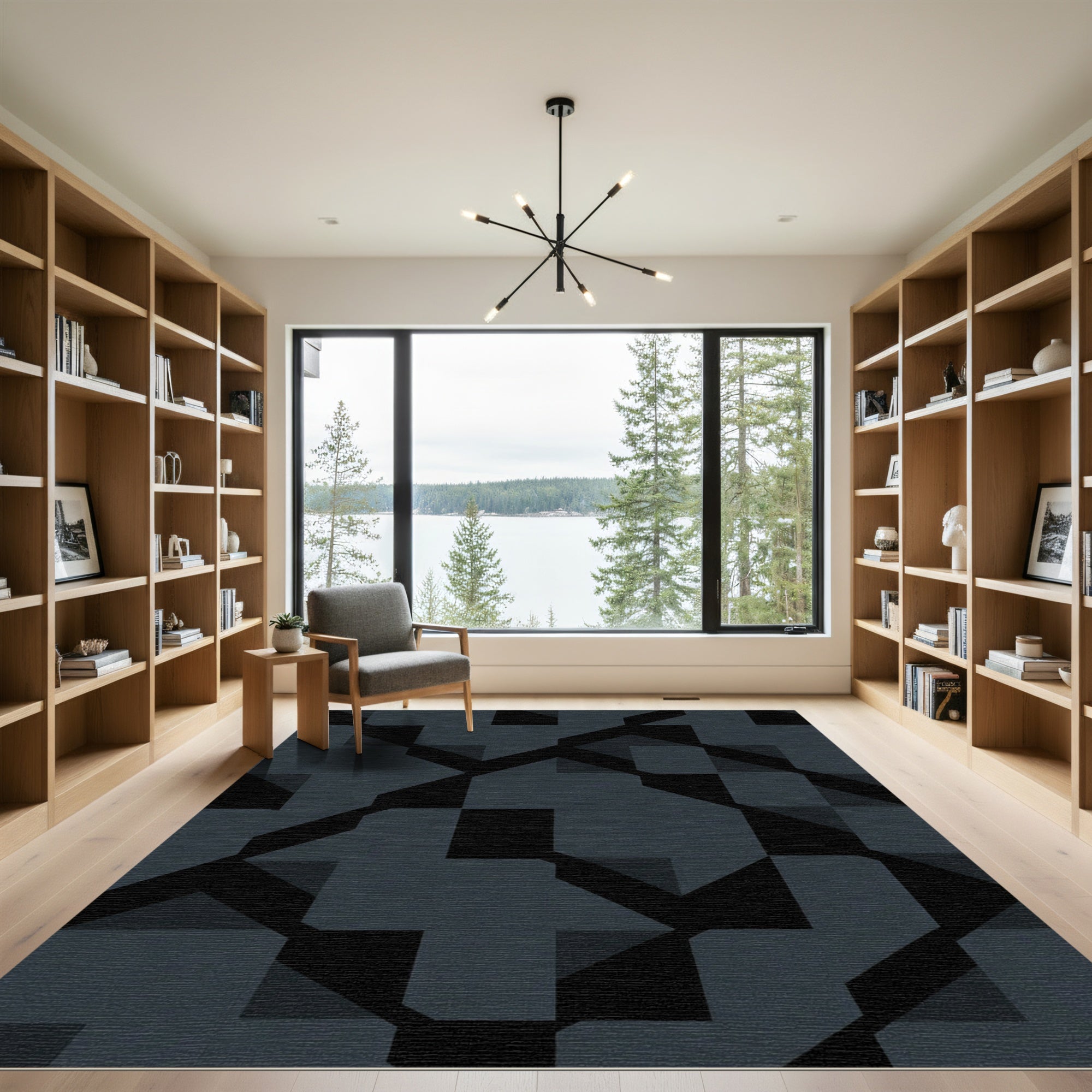 Dark Gray Geometric Interlocking Shapes Rug