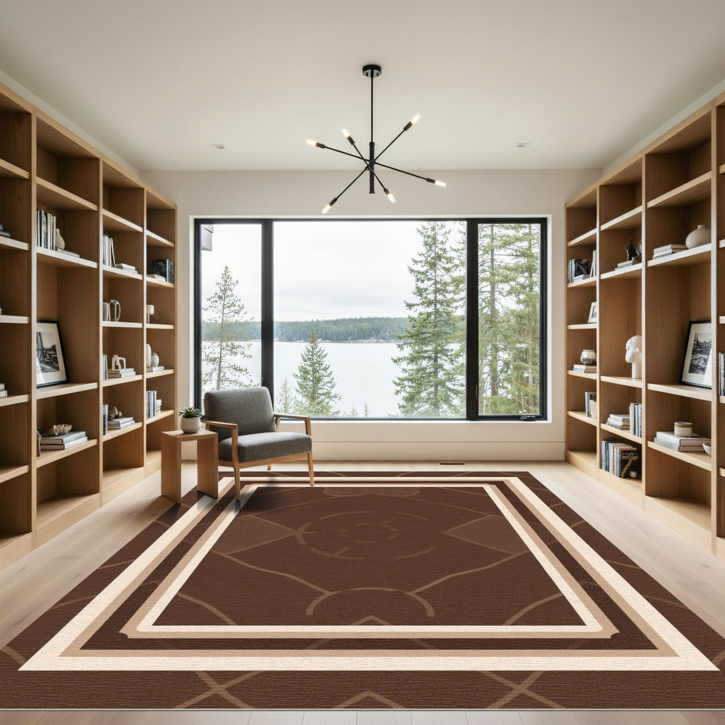 Brown Geometric Layered Rectangular Rug
