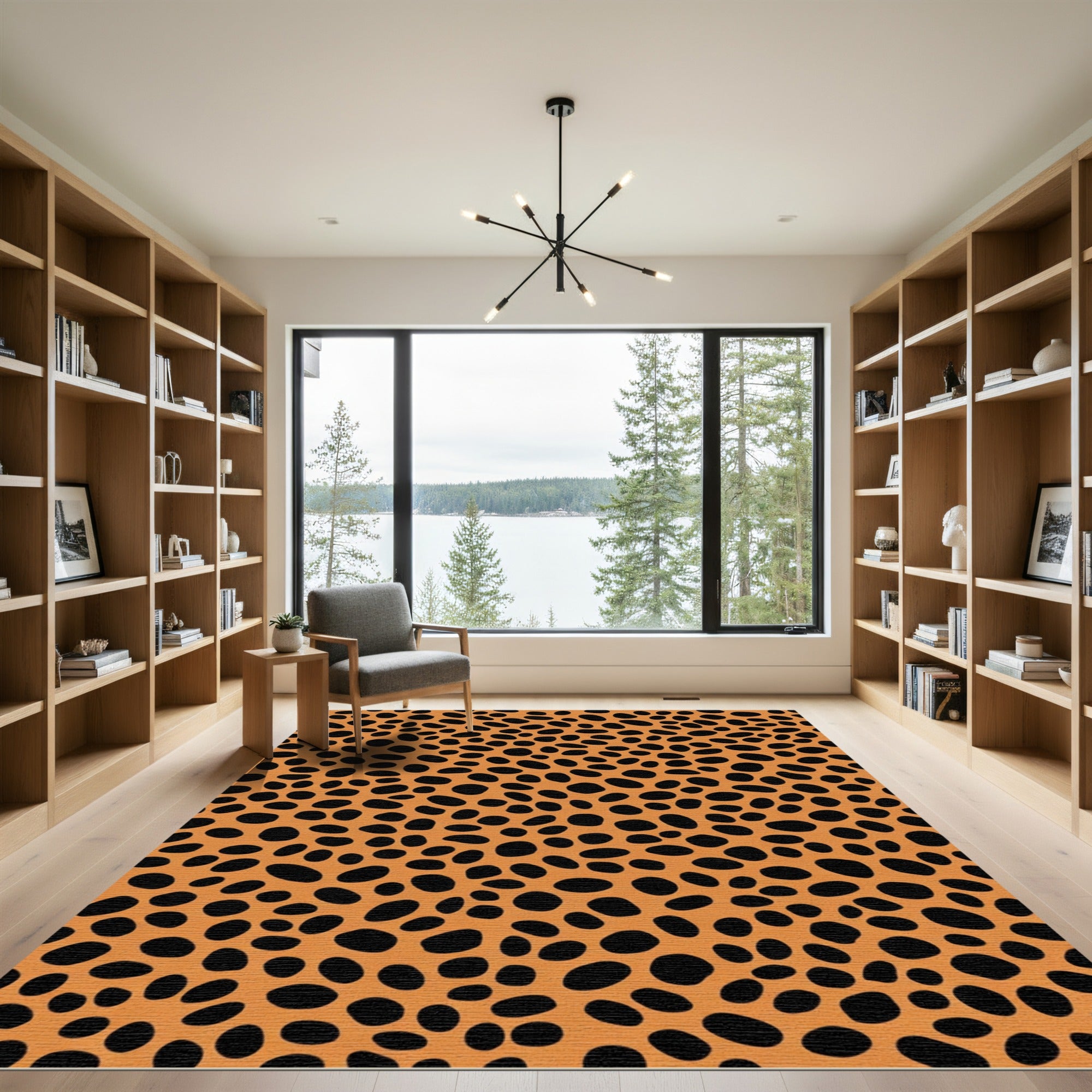 Orange Black Spotted Animal Print Rug