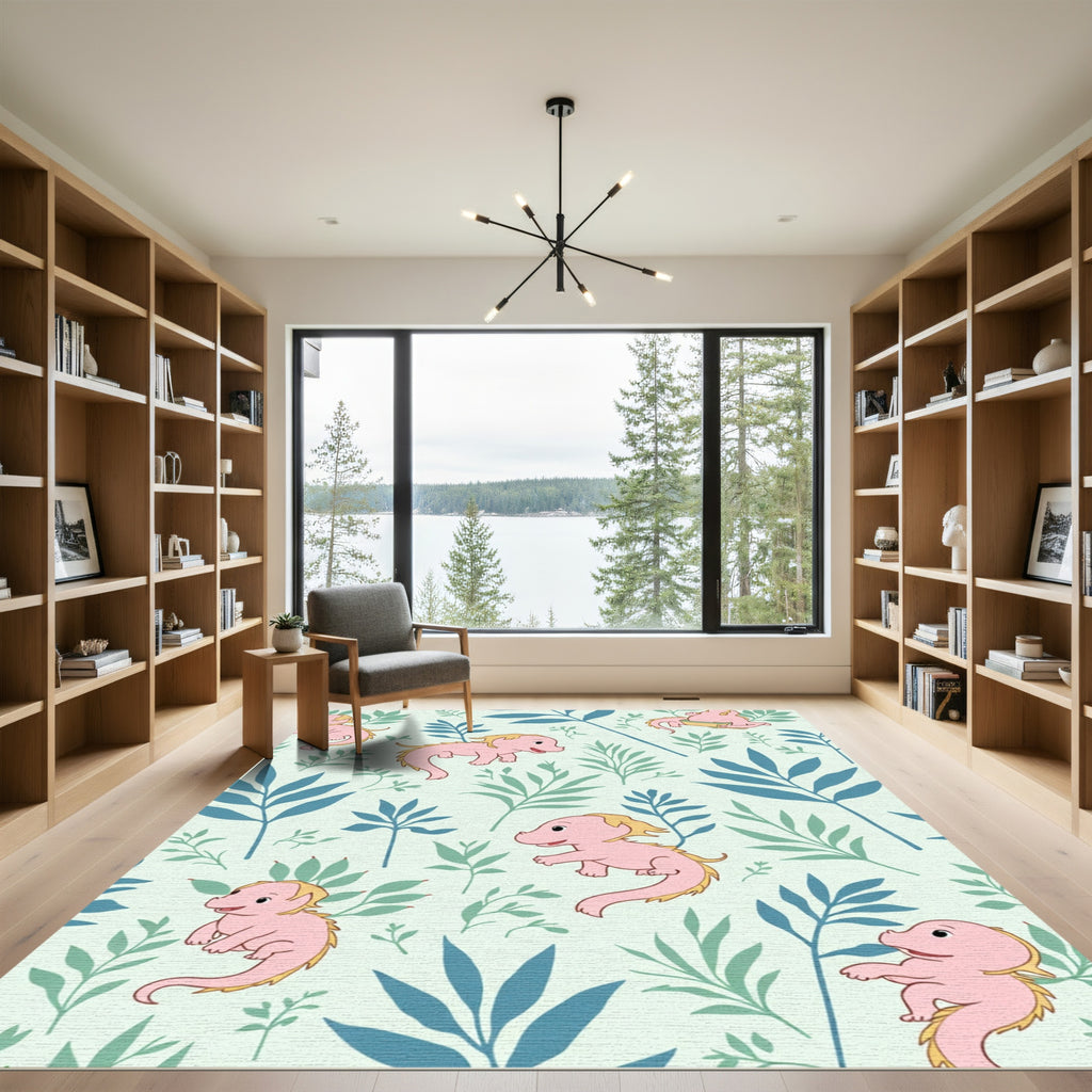 Playful Pink Dragons with Green Foliage Rug