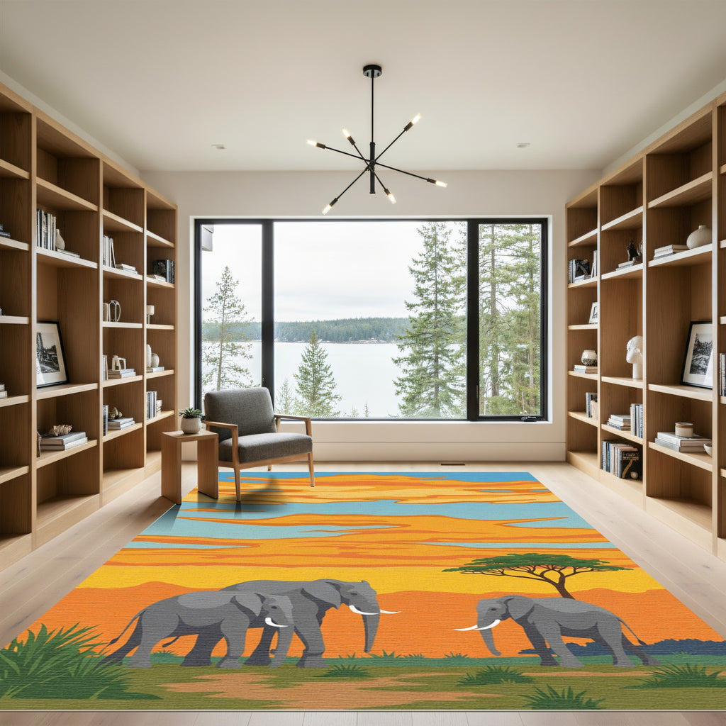African Sunset Elephant Family Vista Rug