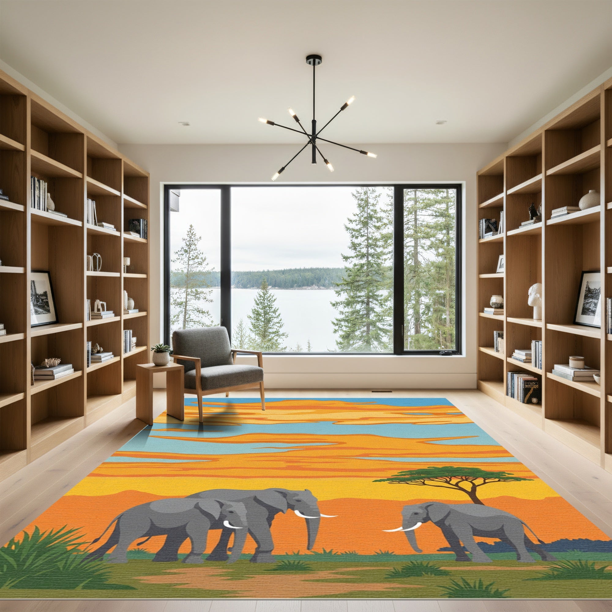 African Sunset Elephant Family Vista Rug