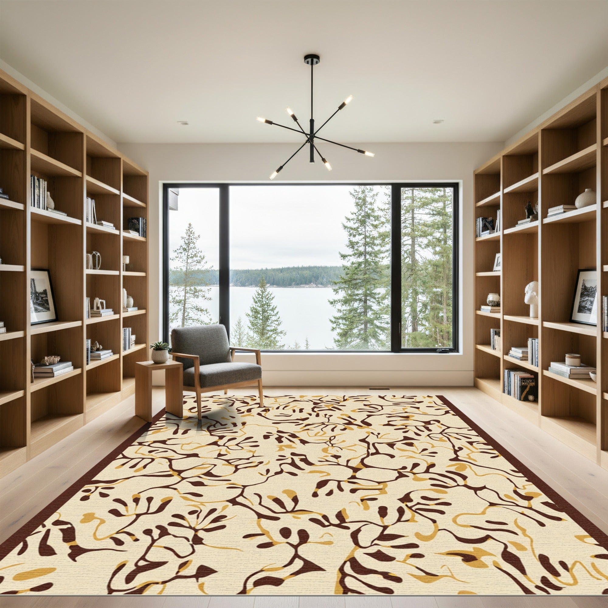 Organic Tan Brown Branch Network Rug