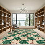 Deep Green Evergreen Branch Accents Rug