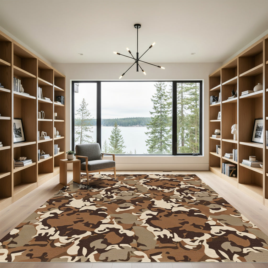 Earthy Brown Camouflage Abstract Waves Rug