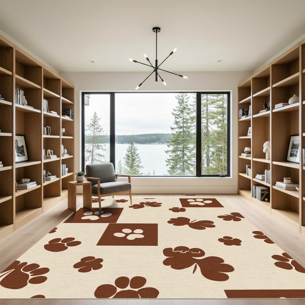 Brown Paw Print Square Composition Rug