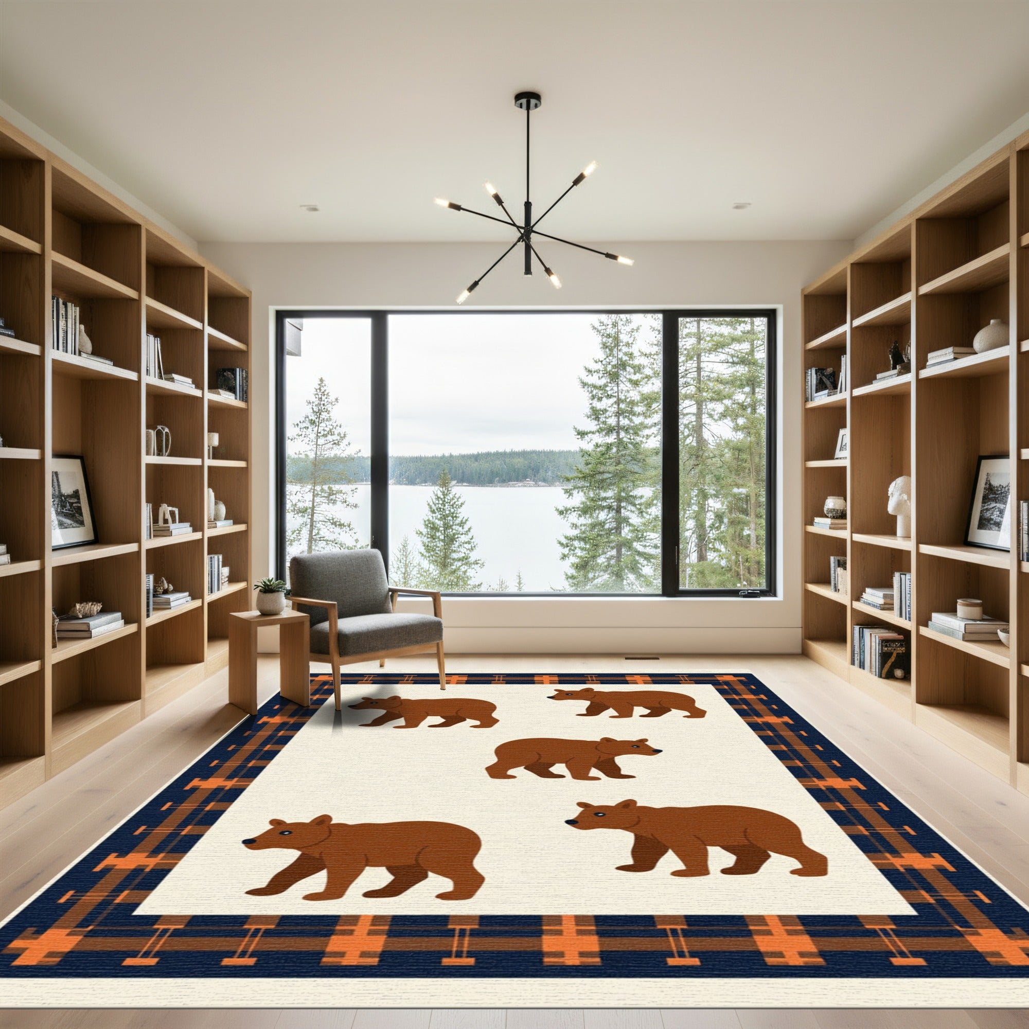 Brown Bear Plaid Border Rug