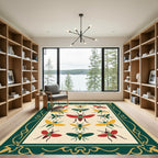 Crimson Gold Green Bee Medallion Frame Rug