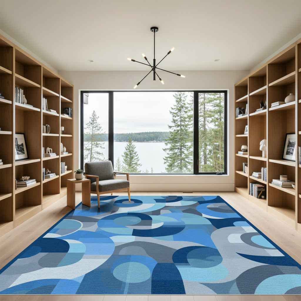 Modern Blue Circles Abstract Rug