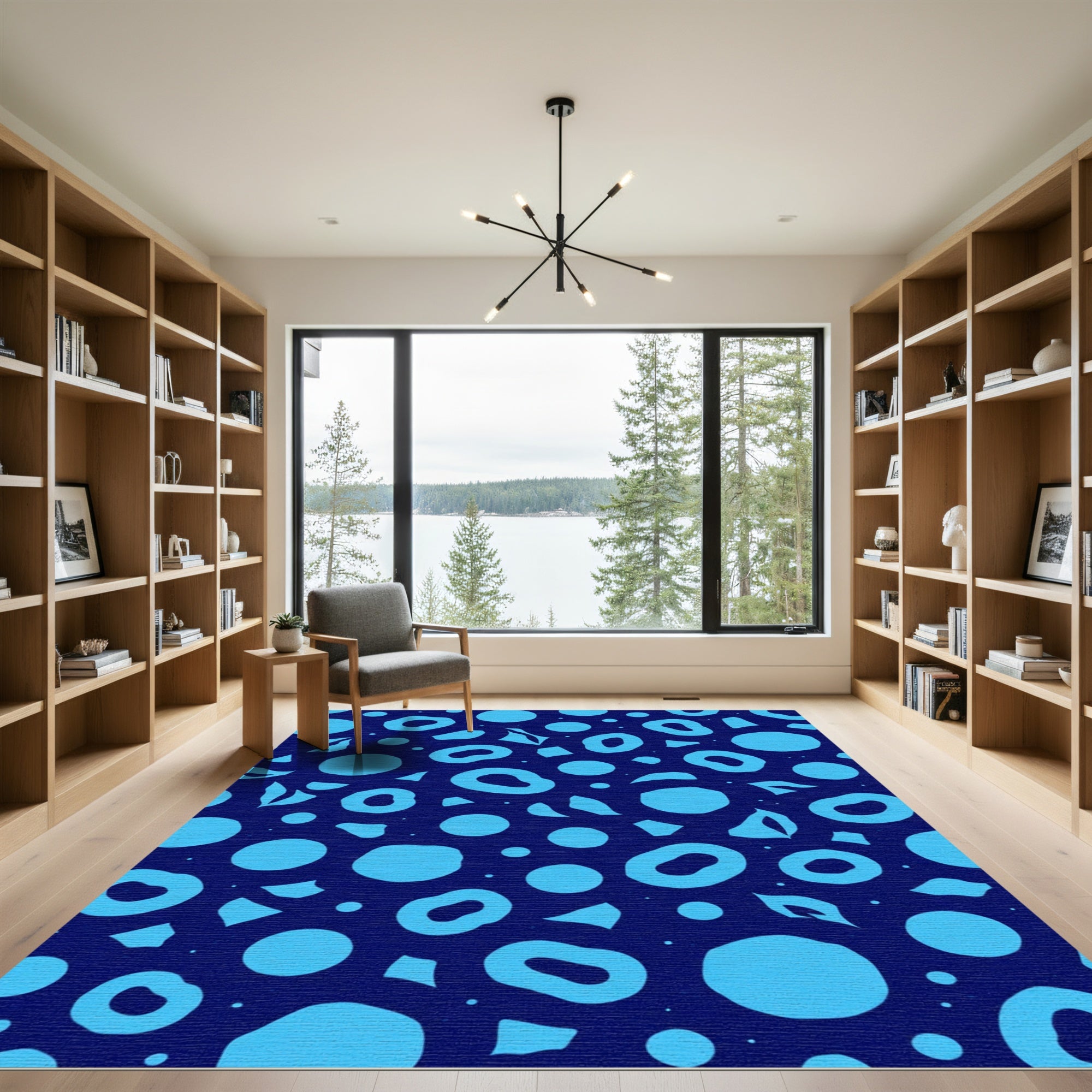Luminous Aqua Abstract Circles Rug