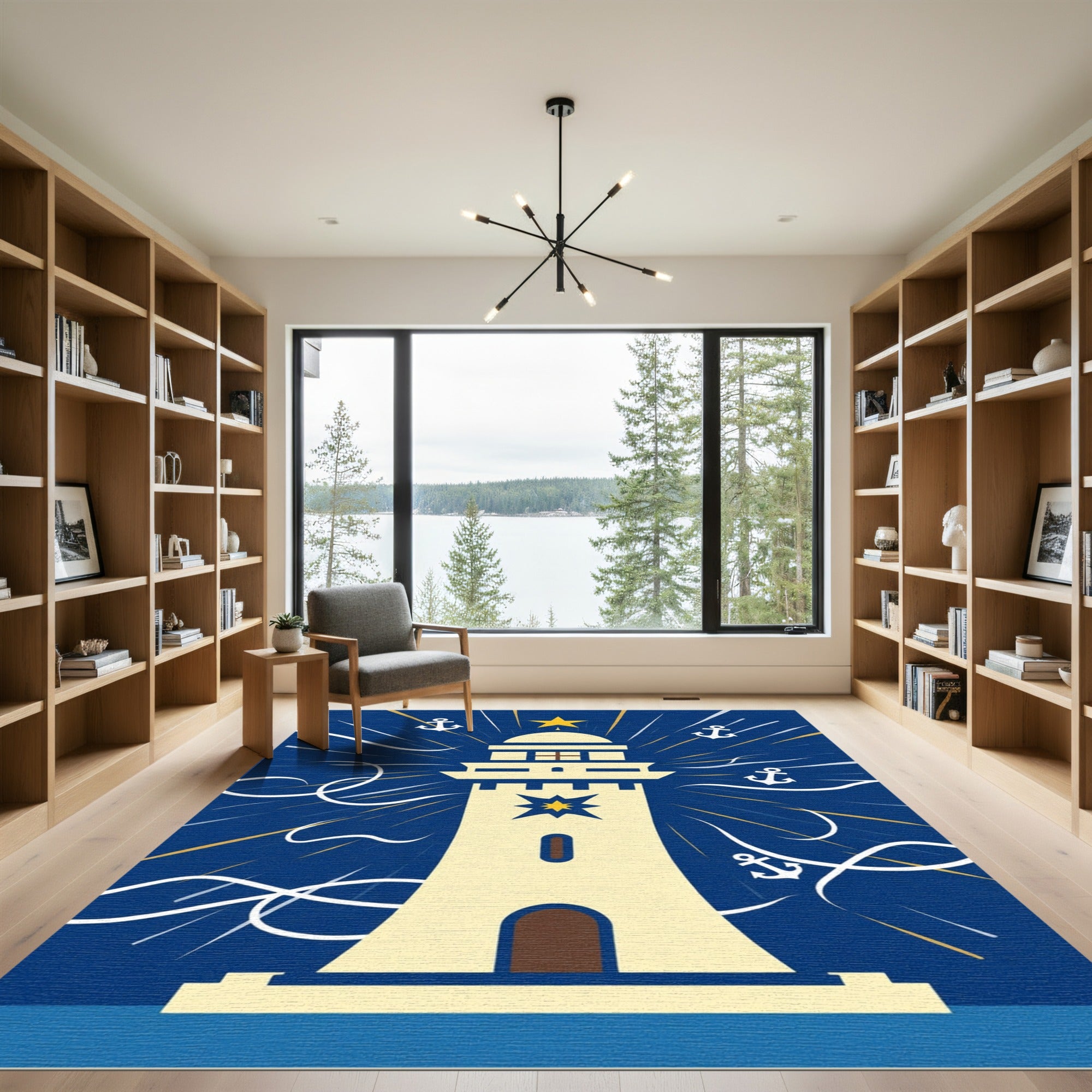 Nautical Cream Lighthouse Starry Anchor Rays Rug