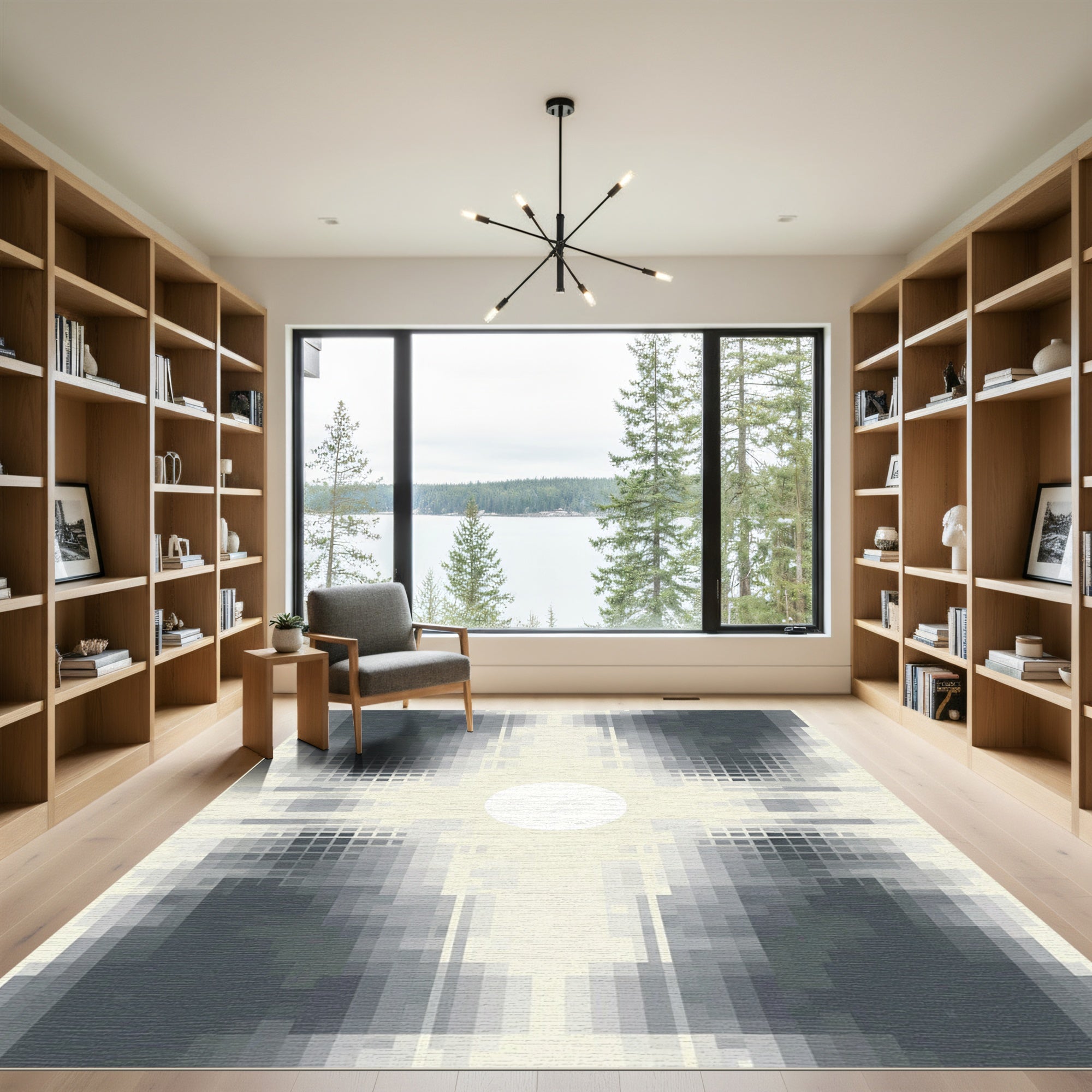 Abstract Pixelated Gray Circle Rug