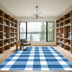 Bold Blue White Plaid Squares Rug