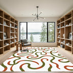 Olive and Rust Swirling Lines Rug