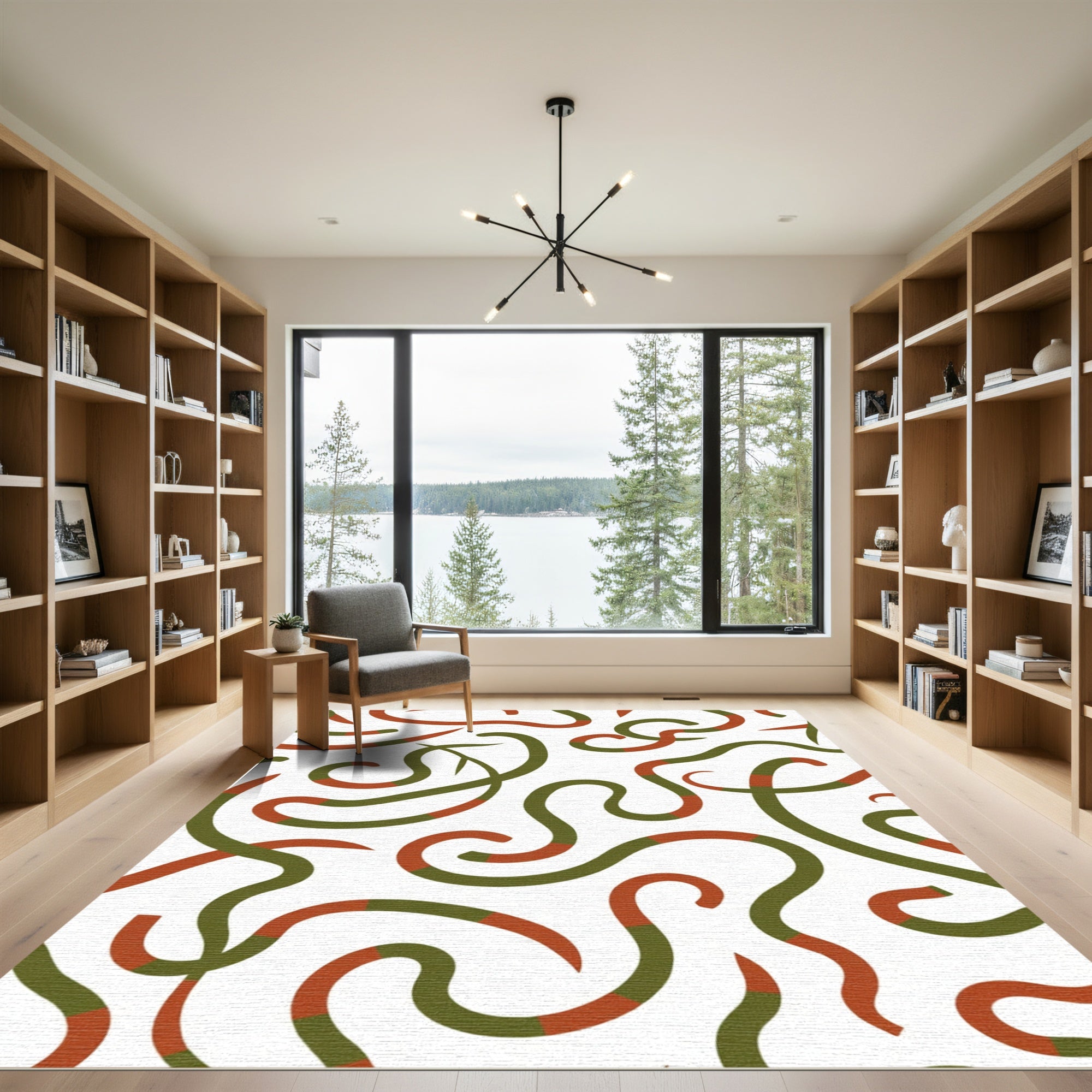 Olive and Rust Swirling Lines Rug