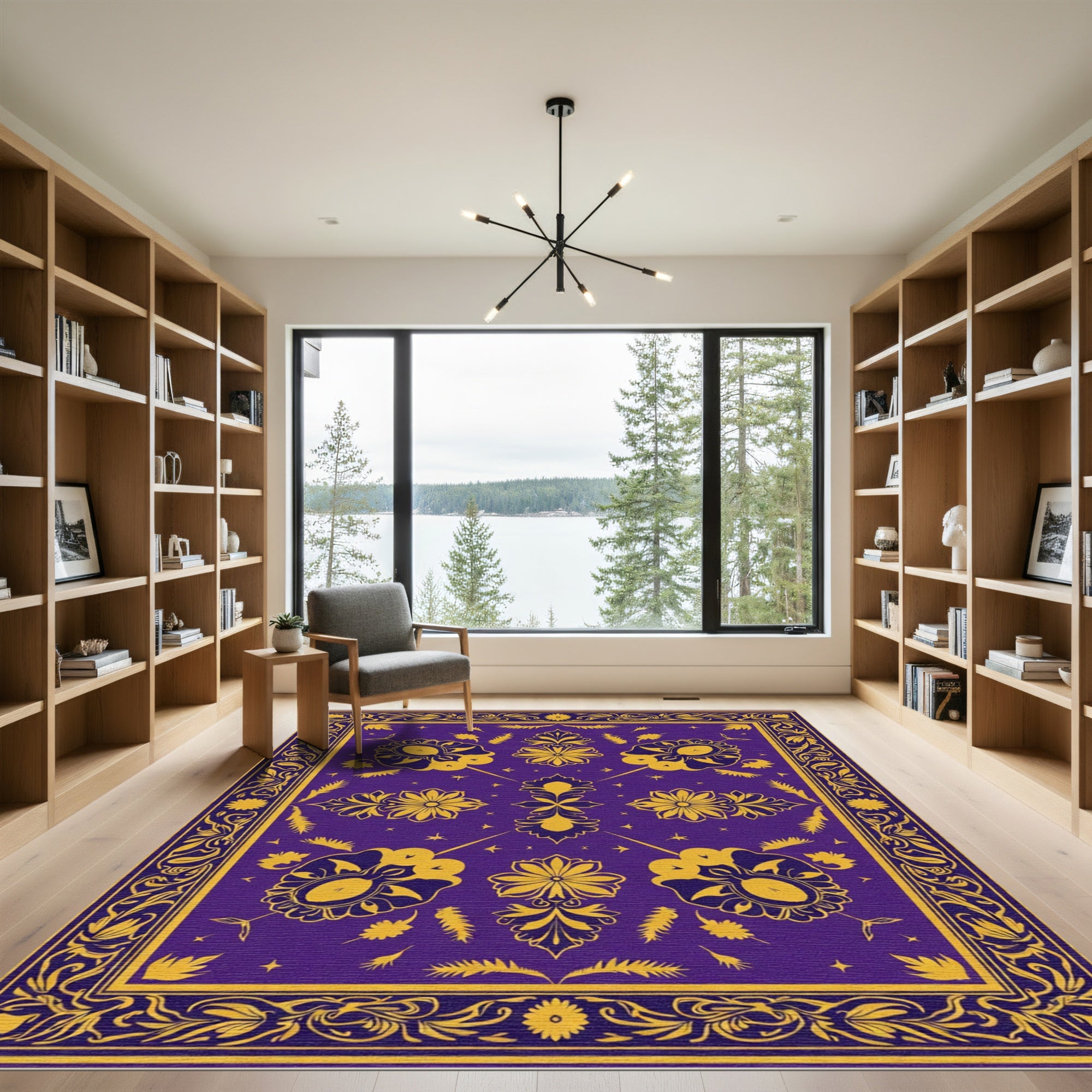 Regal Violet Gold Floral Scroll Rug
